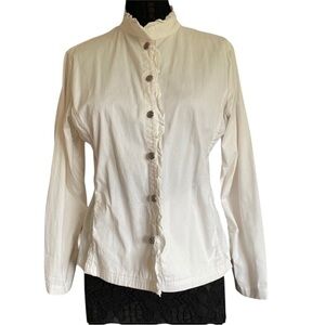 CHICO’S White Cotton Ruffle Mandarin Collar Jacket Medium